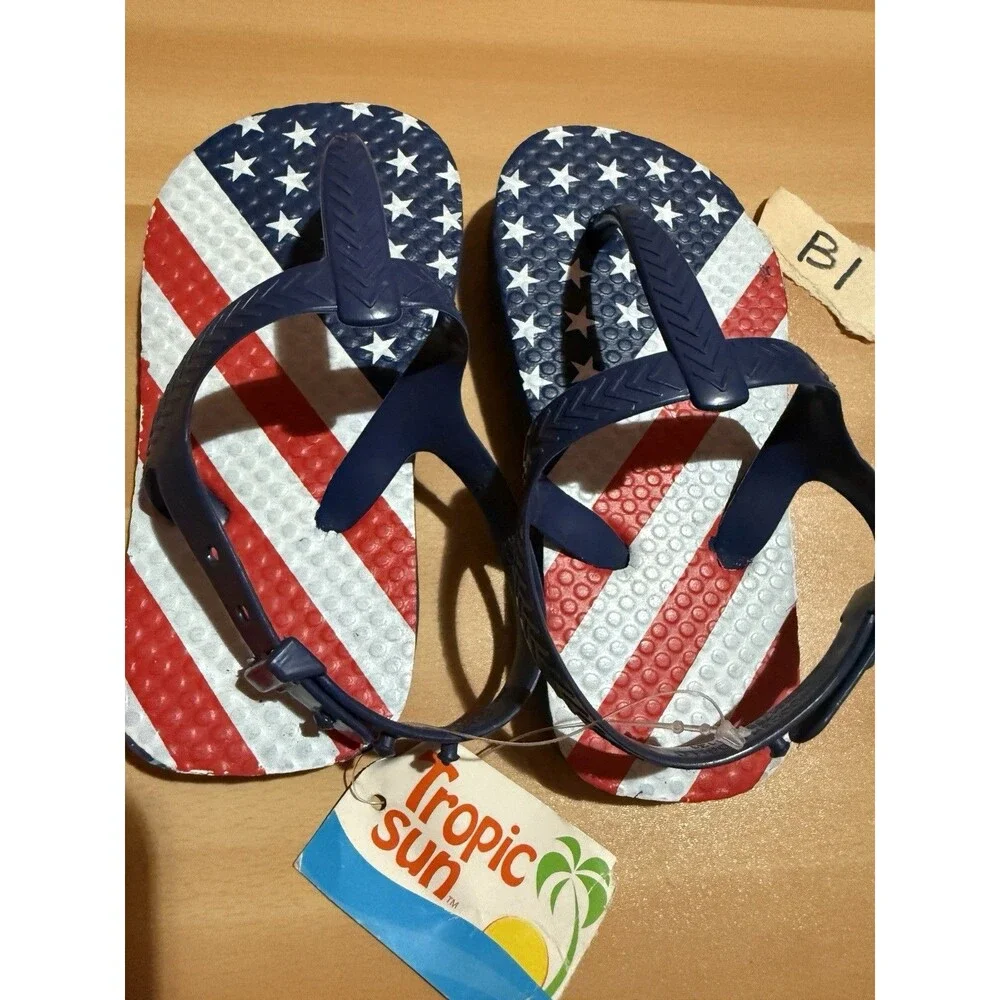 3/$15 Toddler Kids Patriotic Slippers 7/8 Red White Blue American Flag New